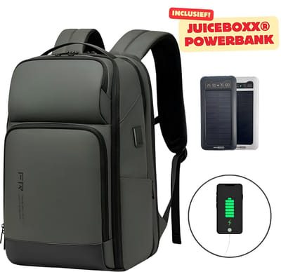 E-Shop4u® - Laptop Rugzak - Incl. JuiceBoxx® - Powerbank USB Oplaadfunctie - Spat Waterdicht - Groen - 35L Capaciteit - Laptopvak tot 15.6 inch