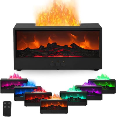 Diffuser voor etherische oliën, vlam, 150 ml, luchtbevochtiger voor slaapkamer, led-haard, 7 vlammen, aromadiffuser, open haard met afstandsbediening, thuis en kantoor