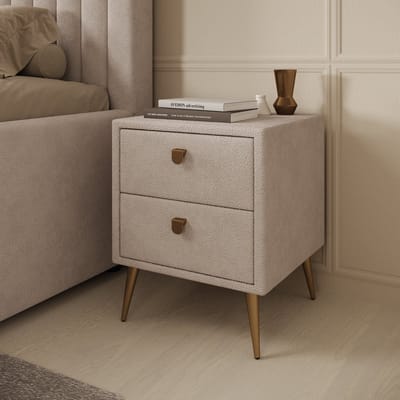 Meubella - Bavira - Nachtkastje met lades - Stof beige - 41x41x54 cm
