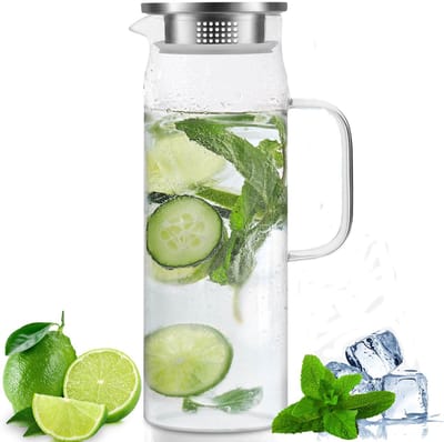 Waterkan met deksel 1,5L - Extra stevig glas - Past perfect in koelkastdeur - Vaatwasser bestendig - Schenkkan - Theekan