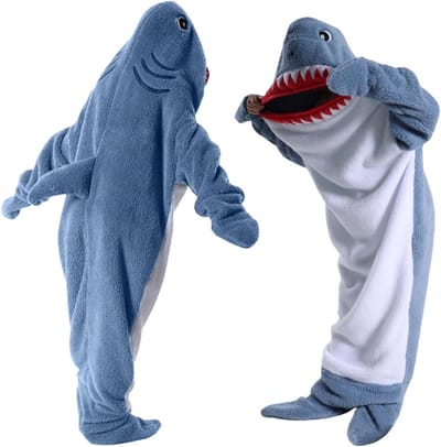 Hooded Flanellen Deken met Vinnen - Blauwe Slaapzak met Voeten voor Kinderen, Perfect als Verkleedkostuum en Slaapfeest Cadeau