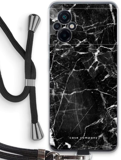 Case Company® - Hoesje met koord geschikt voor Xiaomi Poco M5 hoesje met Koord - Zwart Marmer - Telefoonhoesje met Zwart Koord - Bescherming aan alle Kanten en Over de Schermrand