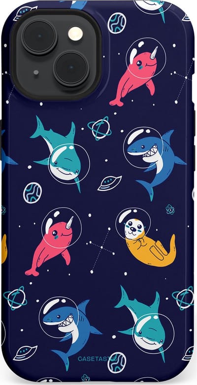 Casetastic Hoesje Geschikt voor Apple iPhone 15 Magsafe - Stijlvolle Beschermende Duo-layer Case - Ruimte Oceaan Blauw