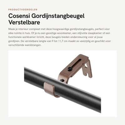 Dailygoods- Gordijnbeugel 8 Stuks - Verstelbare Lengte 9-11,7 cm - Robuuste Metalen Steun - Gordijnbeugelhouder - Inclusief Schroeven - Geschikt voor Diverse Gordijnen - Gordijnsteun