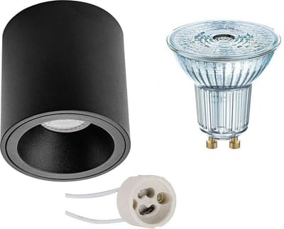 Opbouwspot Set - LEDVANCE Parathom PAR16 940 36D - Pragmi Cliron Pro - GU10 Fitting - Dimbaar - Opbouw Rond - Mat Zwart - 3.4W - Natuurlijk Wit 4000K - Verdiept - Ø90mm