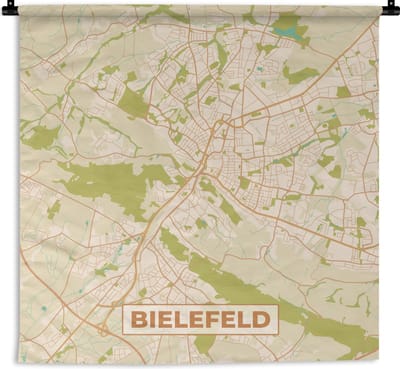 Wandkleed - Wanddoek - Plattegrond - Stadskaart - Vintage - Bielefeld - Kaart - 180x180 cm - Wandtapijt