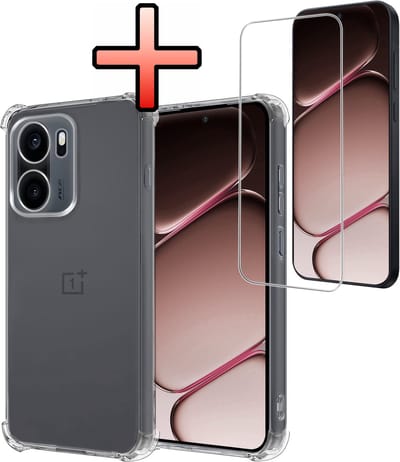 Hoesje - Met Screenprotector - Geschikt voor OnePlus 15R - Sterk & Shockproof - Siliconen Case - Back Cover - Telefoon Hoes - Shock Proof - Transparant