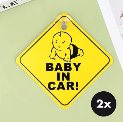Actie4you® - Baby on Board – Baby in Car – Bordje met Zuignap – Geel – 12x12CM – Model B – 2 Stuks