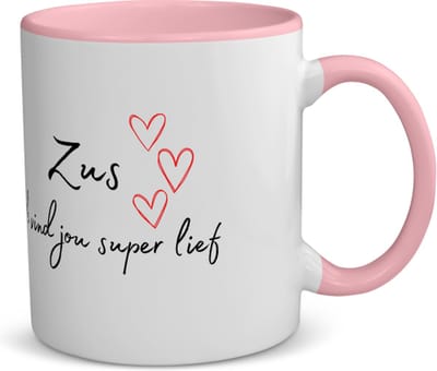 Akyol - zus ik vind jou super lief koffiemok - theemok - roze - Zus - de liefste zus - verjaardag - cadeautje voor zus - zus artikelen - kado - geschenk - 350 ML inhoud