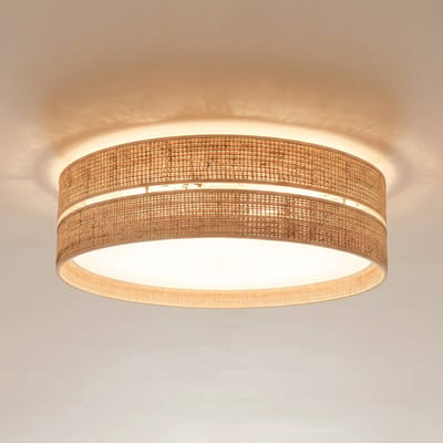 TK Lighting Plafondlamp Calma, beige, raffia, Ø 60 cm, E27