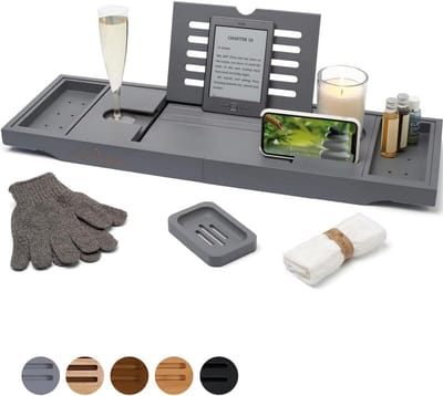 Badkuip Tafel - Bad Accessoires - Ontspannen Thuis - Uitschuifbaar Ontwerp - Tot 105cm - Grijs