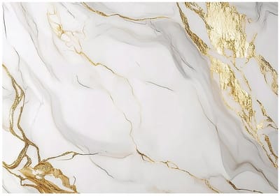 WALLARENA - Fotobehang - 150x105 cm - Fototapete van wit marmer met goud voor slaapkamer en salon, vliesbehang