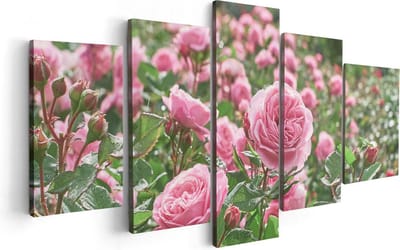 Artaza Canvas Schilderij Vijfluik Roze Rozen Bloemenveld - 100x50 - Foto Op Canvas - Canvas Print