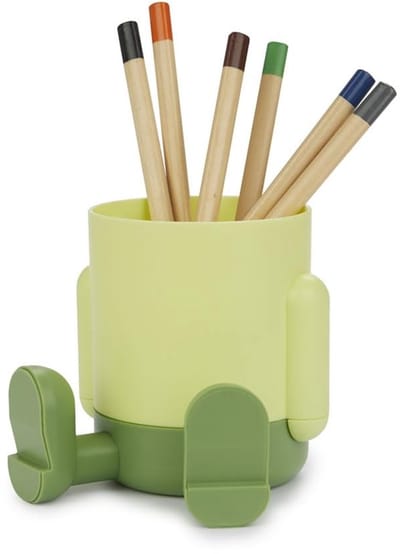 Dailygoody - Pennenhouder - Origineel design - Groen - Kunststof - Twee vakken - Leuk voor thuis of op kantoor - Decoratief en functioneel
