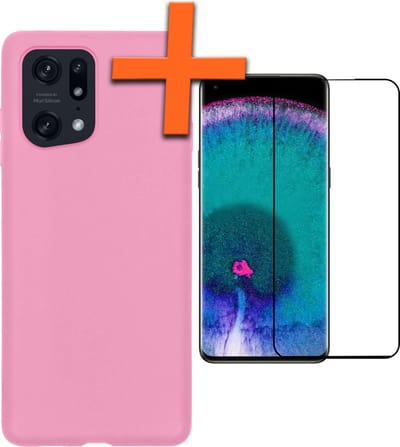 Hoes - Met Screenprotector - Geschikt voor OPPO Find X5 - Sterk & Shockproof - Back Cover - Siliconen Case - Telefoon Hoes - Lichtroze