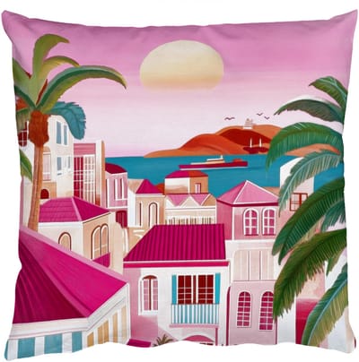 Sierkussens - Kussentjes Woonkamer - 50x50 cm - Stad - Roze - Palmbomen
