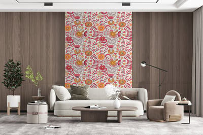 Behang - Fotobehang Bloemen - Design - Roze - Oranje - Breedte 200 cm x hoogte 300 cm
