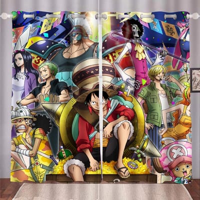 Monkey D Luffy Home Cartoon Gordijn One Piece Schattige Print Lichtfilterende Gordijnen Woonkamer Slaapkamer Hitte- en Zonbescherming 150x166cm