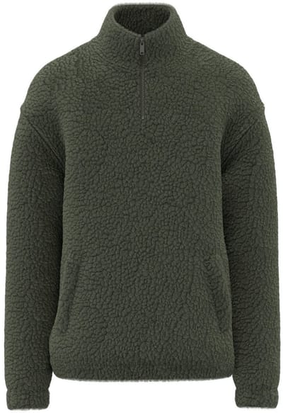 Spasso Uniseks sweater van sherpa met kwartrits en afhangende schouders SP403 - Forest Khaki - 3XL
