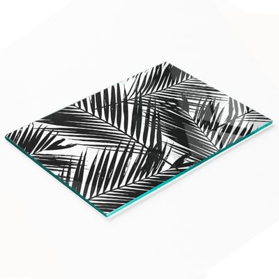Decoratieve serveerplank van glas met palmbladerenmotief, 80x52 cm