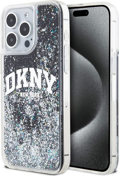 DKNY Liquid Glitter Arch Logo Back Case - Geschikt voor Apple iPhone 12/12 Pro (6.1") - Zwart/Zilver