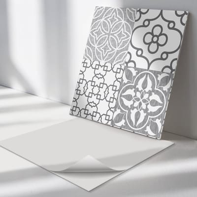 Wallfluent Vinyl Tegels - Geometrische Patronen in Lay-Out Vinyl Vloer Tegels - 30 cm x 30 cm - Grijs PVC Tegels - 9 stuks - Vierkant PVC Tegels - Texturen Plaktegels - Zelfklevende Vinyl Tegels - Plaktegels Keuken en Badkamer