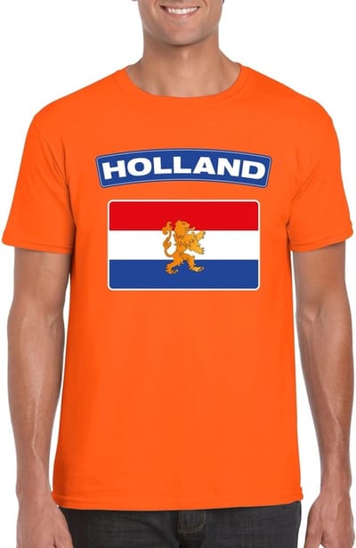 T-shirt met Hollandse vlag - oranje - heren - Nederland - korte mouwen S
