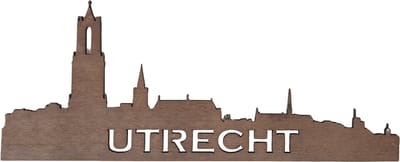 Houten Skyline Utrecht – Wanddecoratie/Muurdecoratie 38x15 cm – Domtoren – Palisander hout