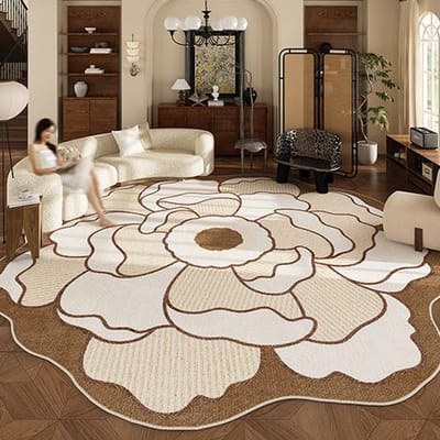 Retro Stijl Tapijten voor Woonkamer Grote Ruimte Slaapkamer Decoratie Tapijt Huis Wasbaar Zacht Studiekamer Kleed Bloemvorm Antislip Vloermat 80x80CM