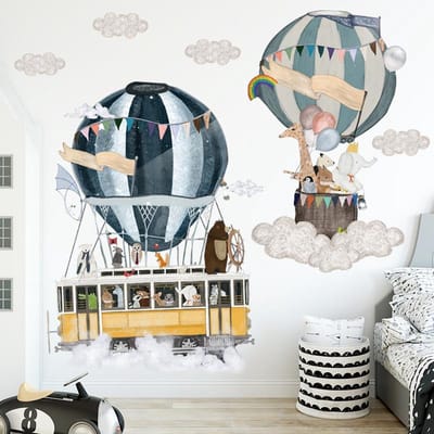 Spicker Muursticker - Vrolijk Dieren Luchtballon - PVC - Multicolor - 100x140cm