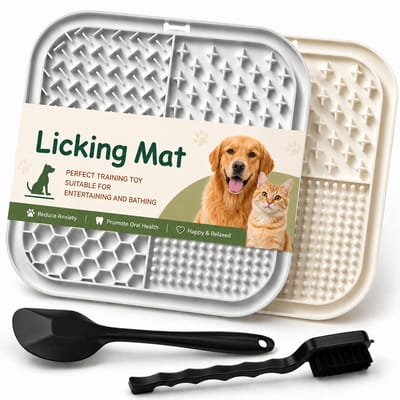 BOTC Likmat Hond met Silicone spatulas - 4-Delig Likmat Voermat Hond - voermat - Slowfeeder Hond - Grijs /Beige