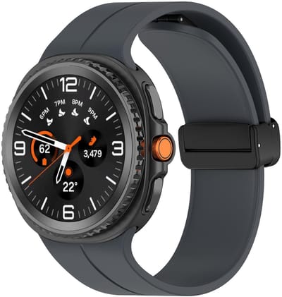 Siliconen bandje - geschikt voor Samsung Galaxy Watch 8 (40mm) / Galaxy Watch 8 (44mm) / Galaxy Watch 8 Classic - magneetsluiting - donkergrijs