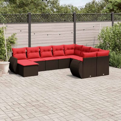 vidaXL - 10-delige - tuinbankset - met - kussens, - bruin - polyrotan