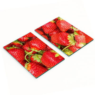 Multifunctionele decoratieve snijplanken van gehard staal voor de keuken, aardbeienmotief, 2x40x52 cm