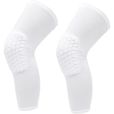 2 PCS Genouillère Unisexe Rallongée Nid d'abeille Anti-collision Compression Genouillère pour Basketball Blanc M Pour blanc