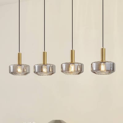 Lindby - hanglamp - 4lichts - Glas, ijzer - H: 11.8 cm - E27 - rookgrijs, messing