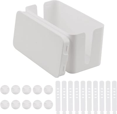 Kabelbeheerdoos voor stroomkabels en adapters, compact en stijlvol, wit, 23.5 x 11.5 x 11.5 cm, ideale opbergoplossing voor een opgeruimde ruimte