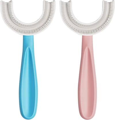U-vormige tandenborstel - Kinder tandenborstel - Mondverzorging kinderen - 360 graden reiniging - 2 stuks - Blauw roze