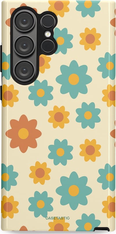 Casetastic hoesje geschikt voor Samsung Galaxy S23 Ultra - Dubbellaagse bescherming - Retro bloei - Fashion Case - Crème Mintgroen Goud Perzik