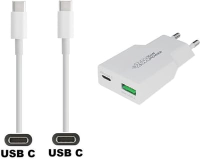 OneOne 20W snellader met 2 poorten + 0,2m Sterke USB C naar C kabel. PD PPS lader. GAN oplader adapter past op Apple iPhone 15, 15 Plus, 15 Pro, 15 Pro Max, iPhone 16, 16e, 16 Plus, 16 Pro, 16 Pro Max, iPhone 17, 17 Air, 17 Pro, 17 Ultra