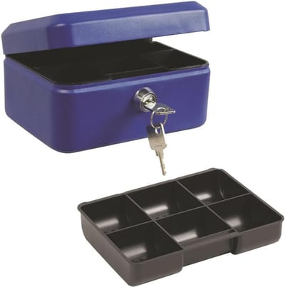 Geldcassette van metaal - 8 x 15,2 x 11,5 cm - Blauw