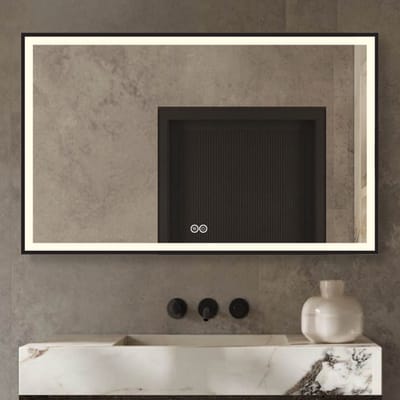 Badkamerspiegel - Anti Condens Verwarming - LED Verlichting - Spiegel Zwarte Rand - 80 x 60 cm