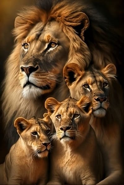 50x40cm Diamond Painting leeuwen familie (rond) nr 130