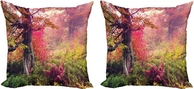 ABAKUHAUS Boskussenhoezenset (2 stuks), Majestueuze herfstbomen, 50 cm, rood, groen, bruin