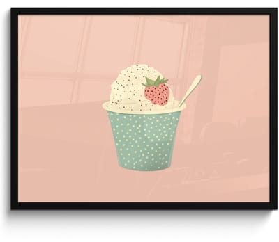 Poster in lijst - Fotolijst 70x50 cm - Posters - Bakje - Ijs - Aardbei - Roze - Posterlijst zwart - Decoratie - Wanddecoratie woonkamer - Muurdecoratie slaapkamer