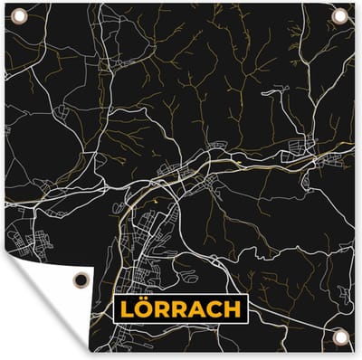 Tuin poster Stadskaart – Kaart – Lörrach – Gold – Duitsland – Plattegrond - 200x200 cm - Tuindoek