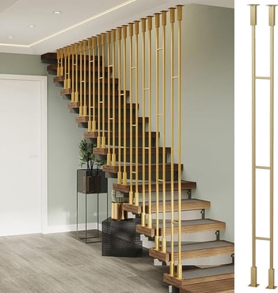 Trapleuning Metaal - Steunpaal Baluster - Veilige Trappen - Stijlvol Vierkant Ontwerp - H-195 cm - Goud