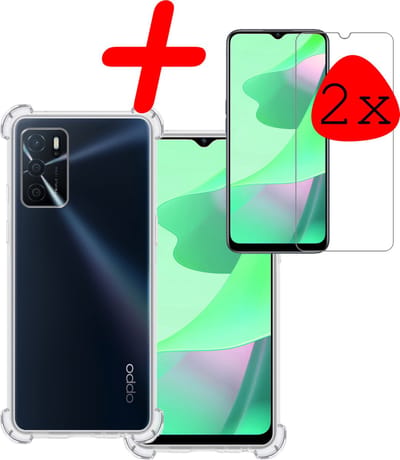 Hoesje Met Screenprotector - 2 Stuks - Geschikt voor OPPO A16s - Sterk & Shockproof - Siliconen Case - Back Cover - Telefoon Hoes - Shock Proof - Transparant