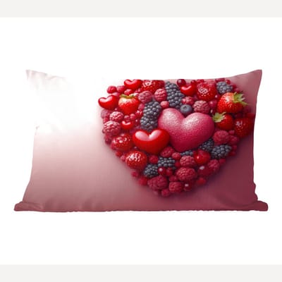 Sierkussens - Kussentjes Woonkamer - 60x40 cm - Fruit - Hartjes - Aardbeien - Frambozen - Bosbessen
