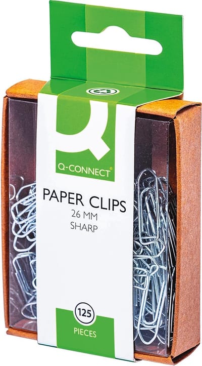 Q-CONNECT papierklemmen, 26 mm, doos van 125 stuks, ophangbaar 10 stuks